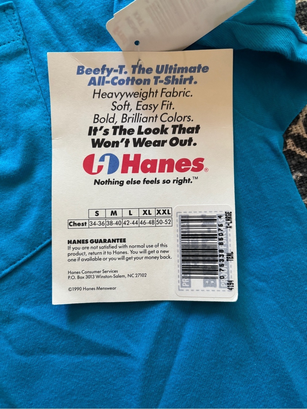Vintage Hanes Beefy-T Men’s XL Teal Pocket T-Shirt with Original Tag - Picture 4 of 7